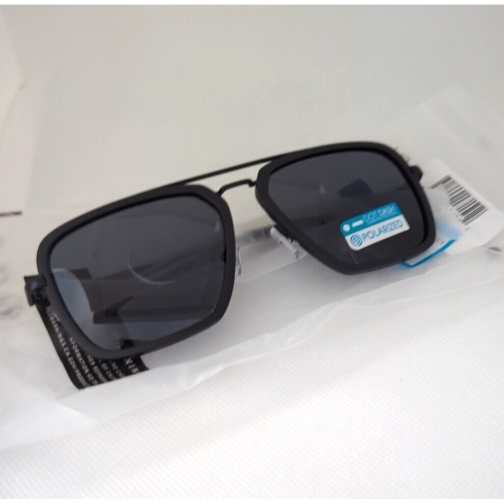 Dot Dash Rave-Up Polarized‎ Unisex Square Aviator Sunglasses - Black/Black